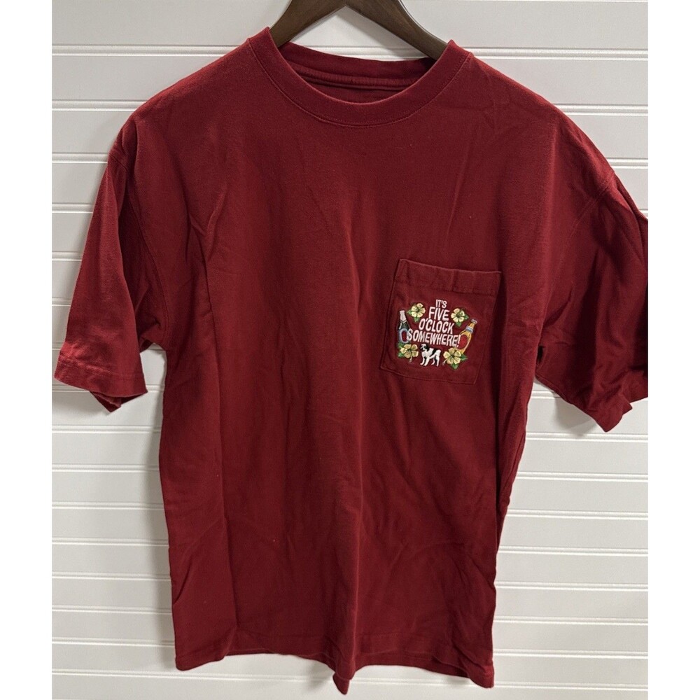 Vintage Y2K Big Dogs Its 5 OClock Somewhere T Shirt Mens Small Red Pocket Tee